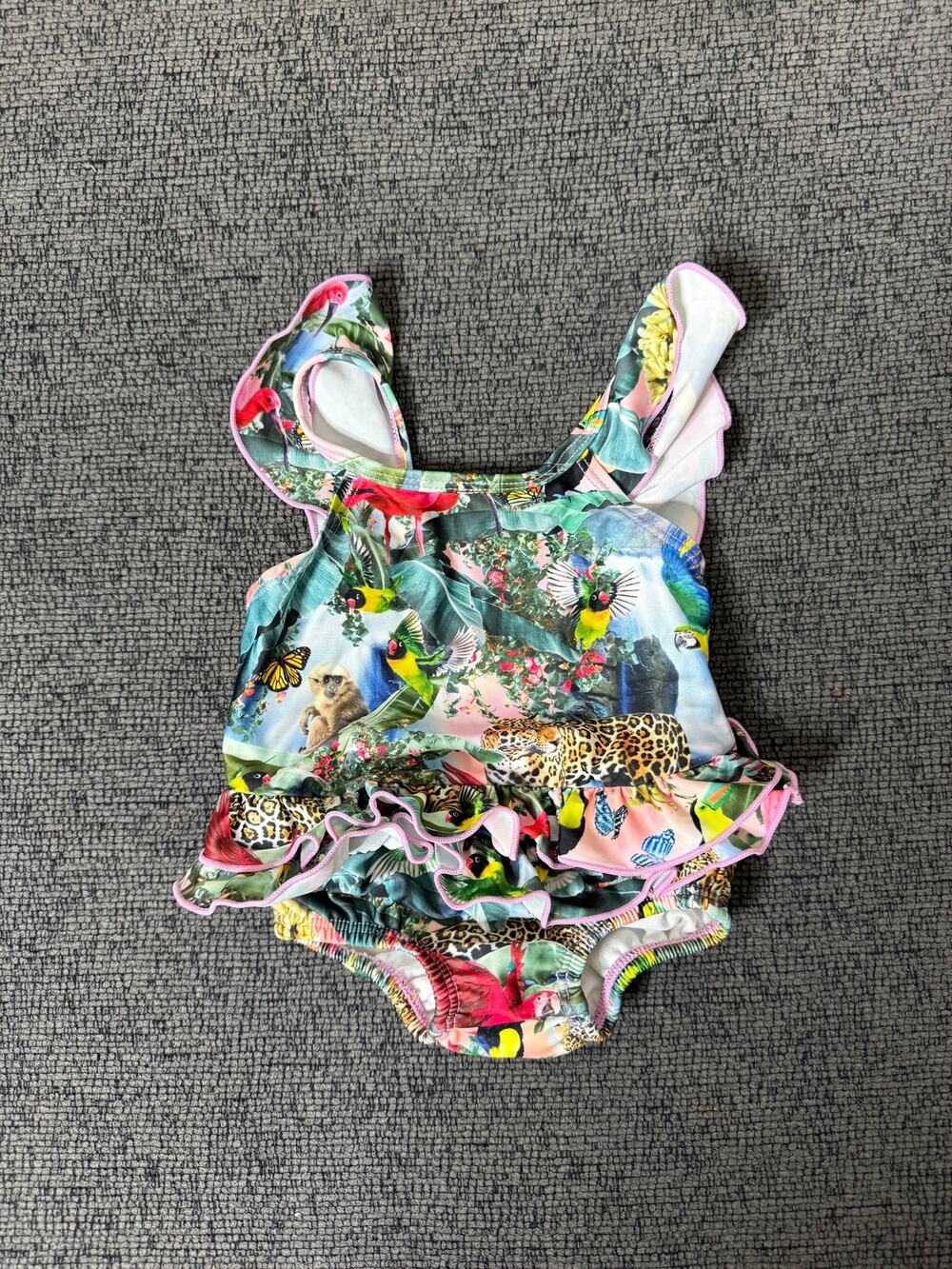 Molo Nalani Wild Amazon Ruffle Baby Swimsuit 3-6M Tropical Animal Print